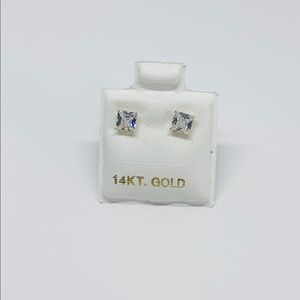 14k Solid Gold Studs Earrings 4mm Princess Cut